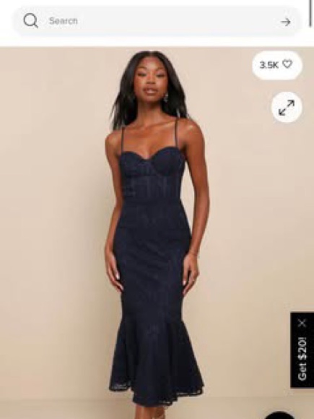 Lulu's Navy Lace Sweetheart Midi Dress with Thin Straps